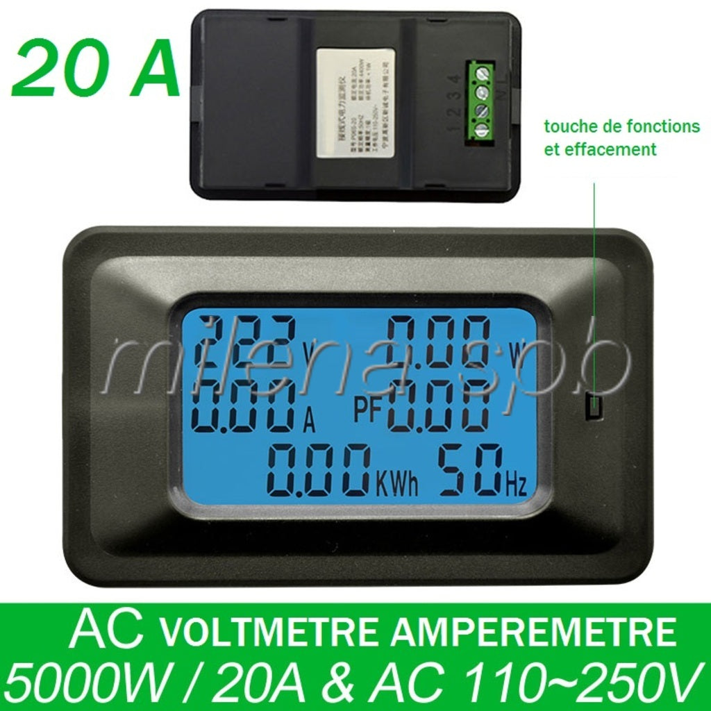 Voltmetre Amperemetre Numérique AC 80-260 V 100A, Volt Ampèremètre Moniteur  de testeur de compteur d'énergie de courant alternatif de tension  Multimètre d'affichage LCD avec type fermé CT : : Bricolage