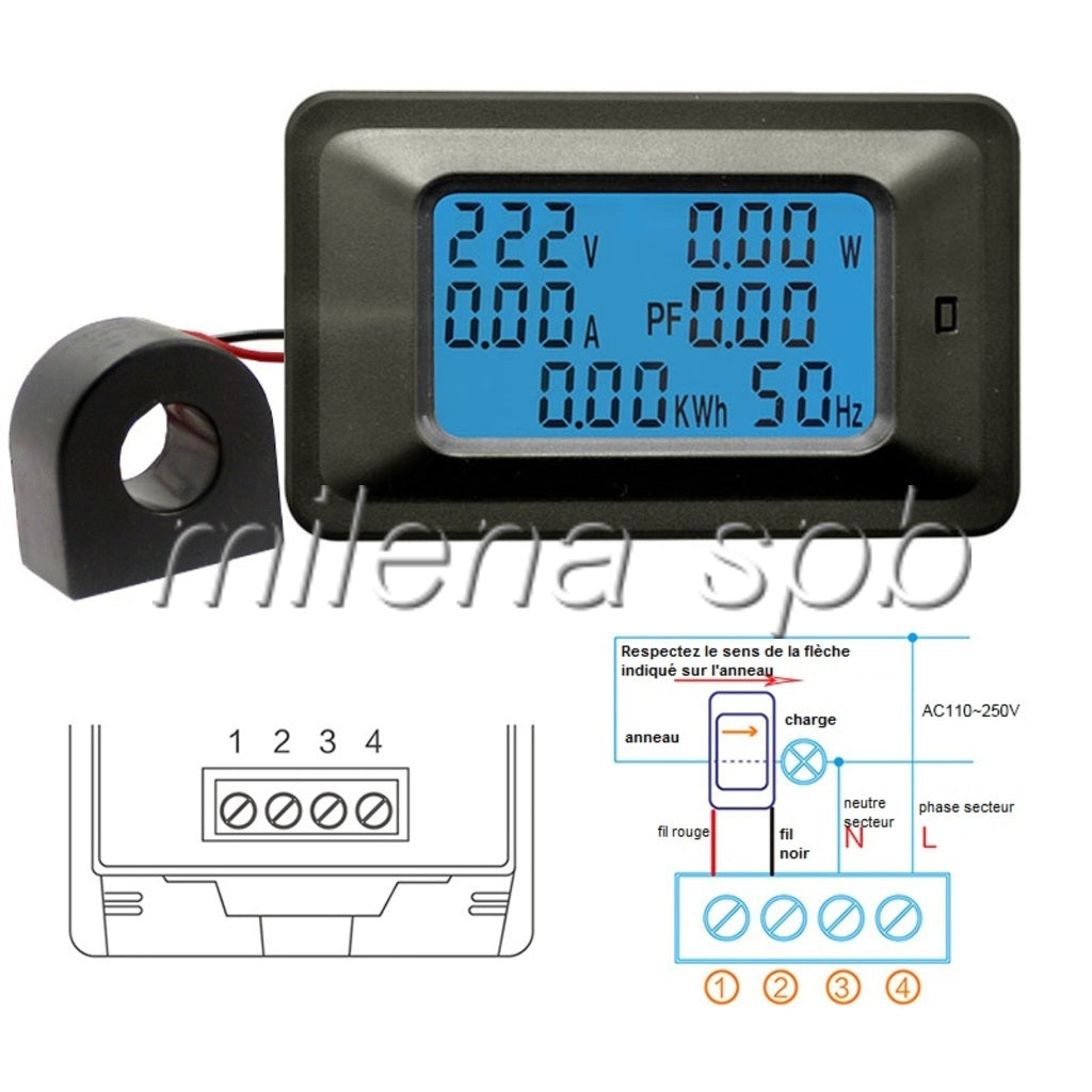 oltmètre numérique multifonctions 6 en 1  AC 5KW 85~250V  Voltmètre  Wattmètre Ampèremètre   Energie consommation Facteur de puissance