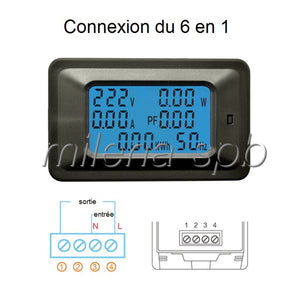 oltmètre numérique multifonctions 6 en 1  AC 5KW 85~250V  Voltmètre  Wattmètre Ampèremètre   Energie consommation Facteur de puissance
