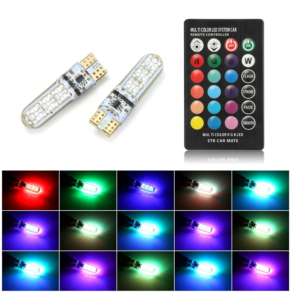 T10 W5W LED Car Lights LED Bulbs RGB With Remote Control  ampoule LED auto